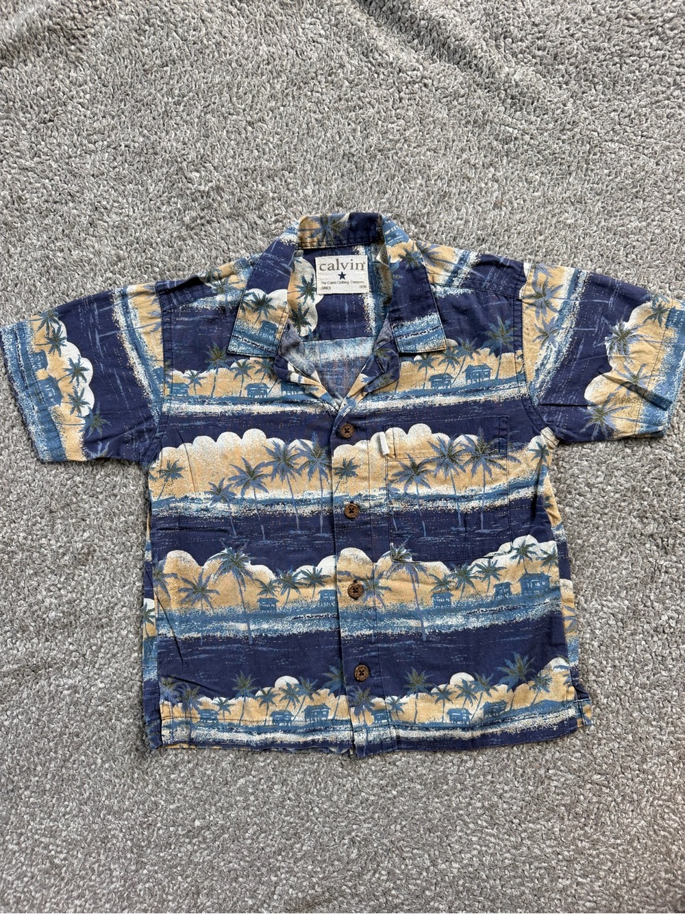 Calvin Kids Navy & Tan Palm-Print Button Front Shirt